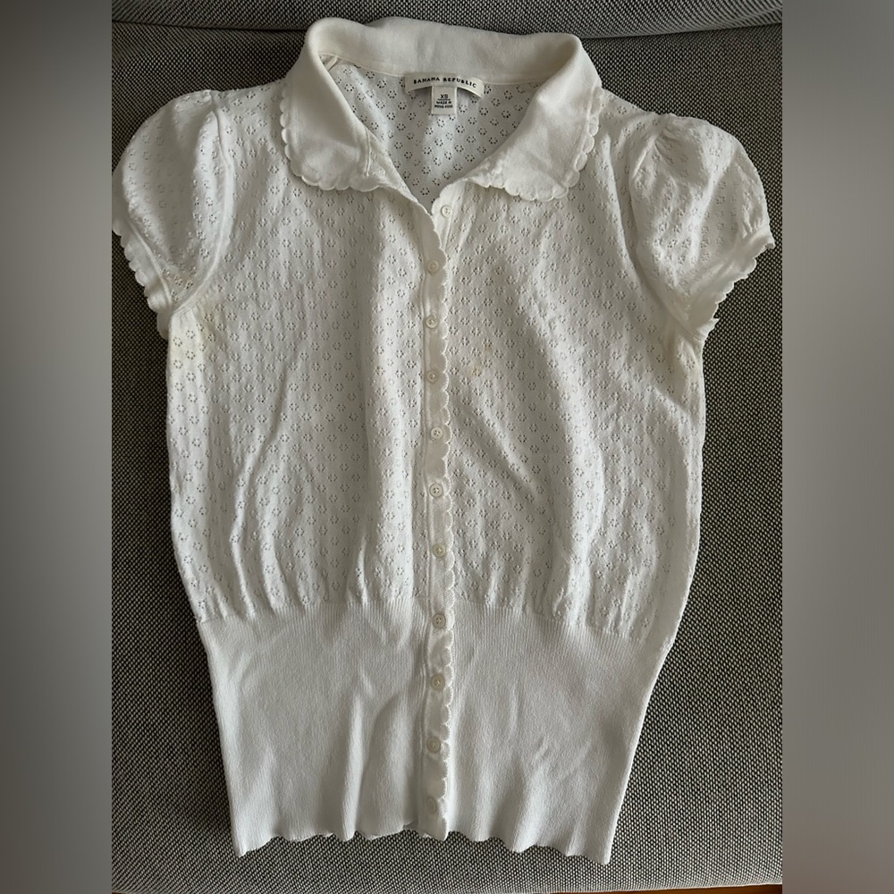 Banana Republic White Eyelet Knit Short Sleeve Cardigan